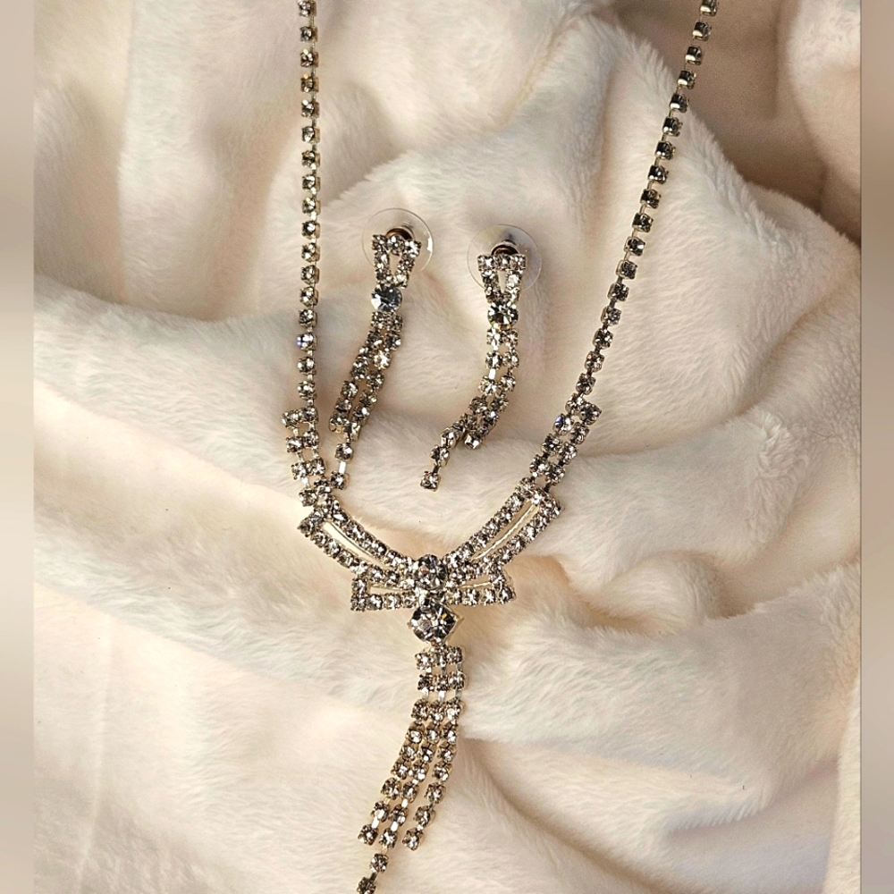 Christine Collection necklace and earrings set. Vintage rhinestone jewelry